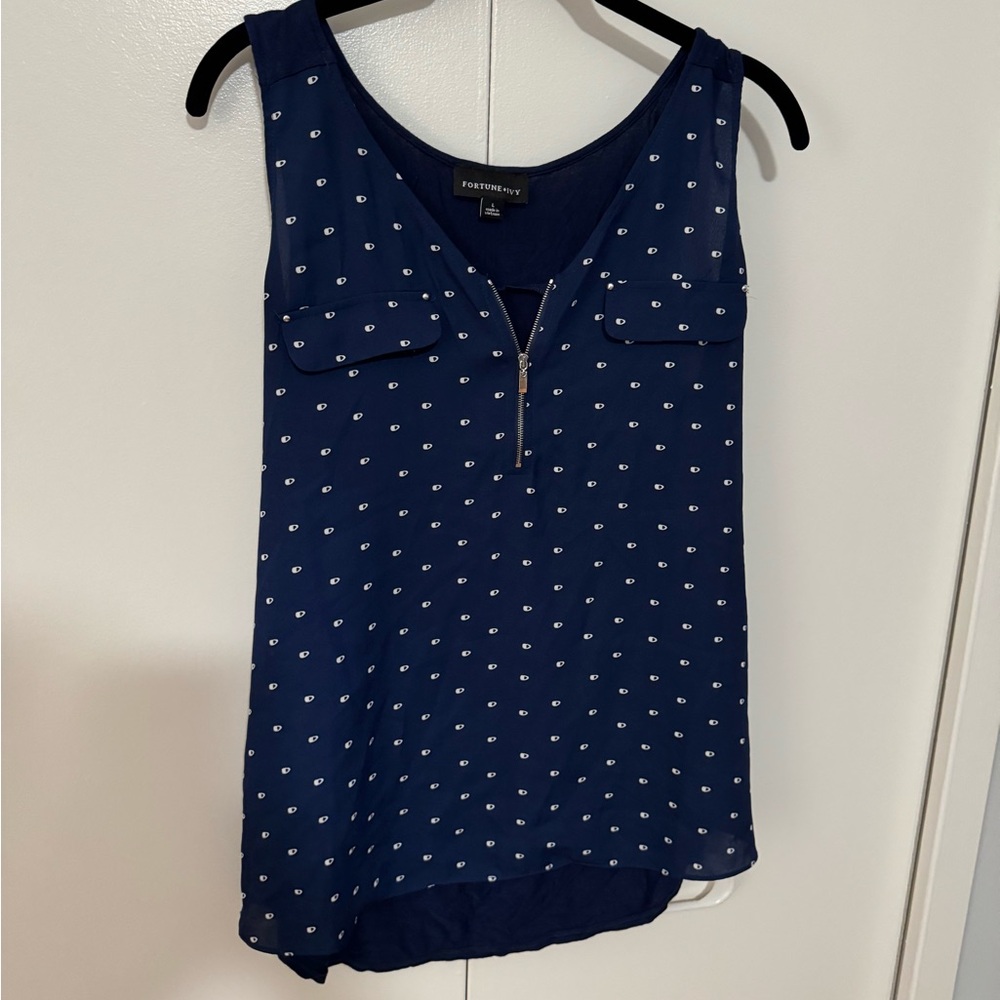 Express Navy Blue Polka Dot Sleeveless Blouse